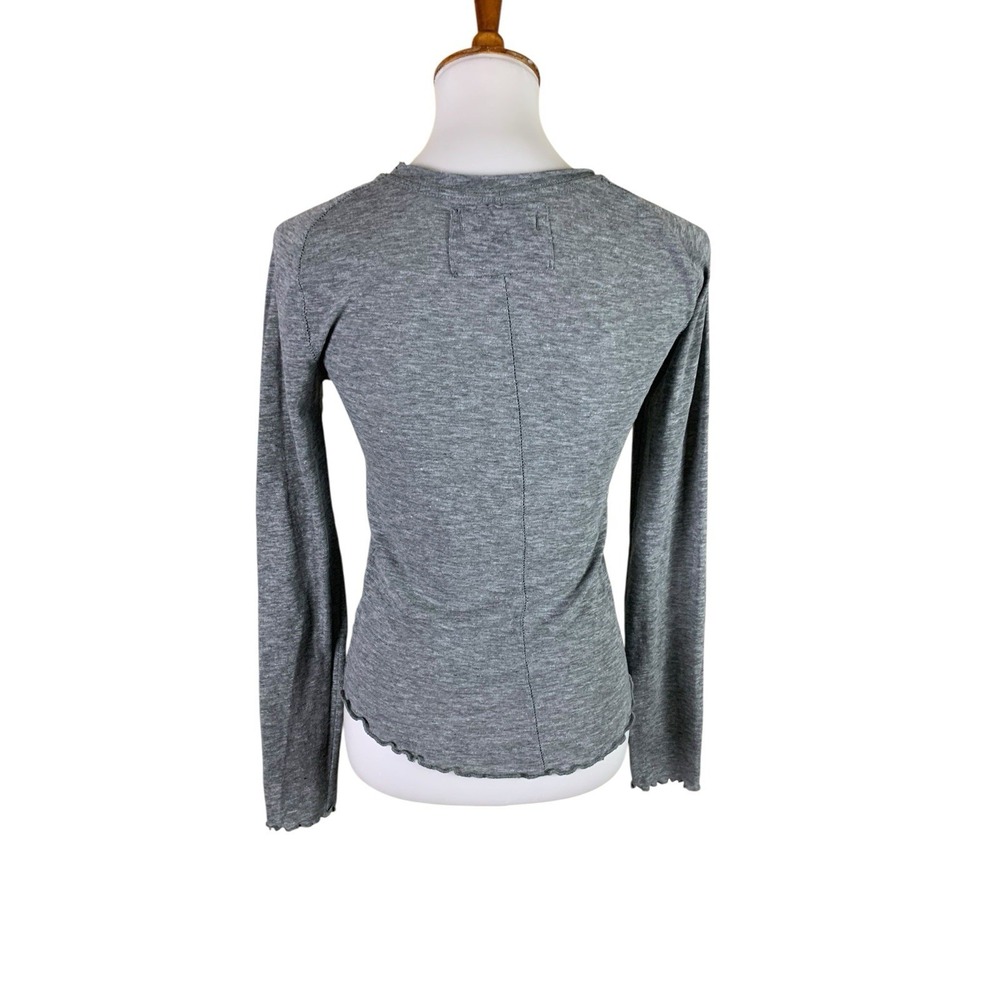 We The Free M Gray Long Sleeve Tee Lettuce Hem Grunge Y2K Casual Layering Top - Picture 2 of 4